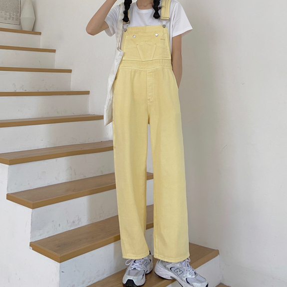 pastel yellow overalls