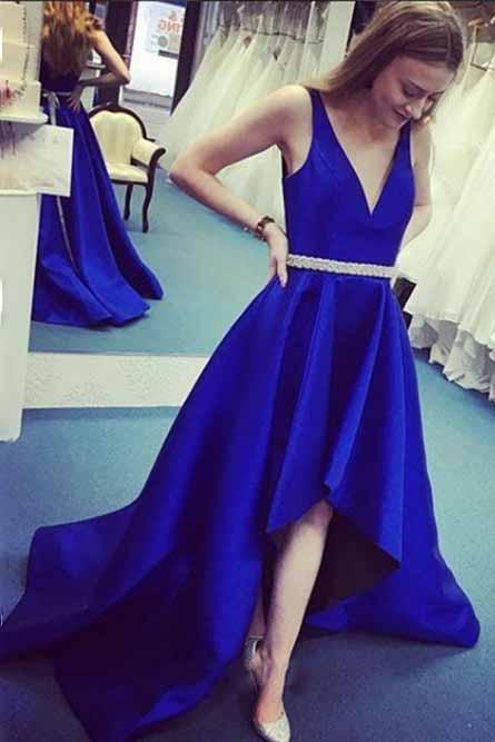 royal blue high low bridesmaid dresses