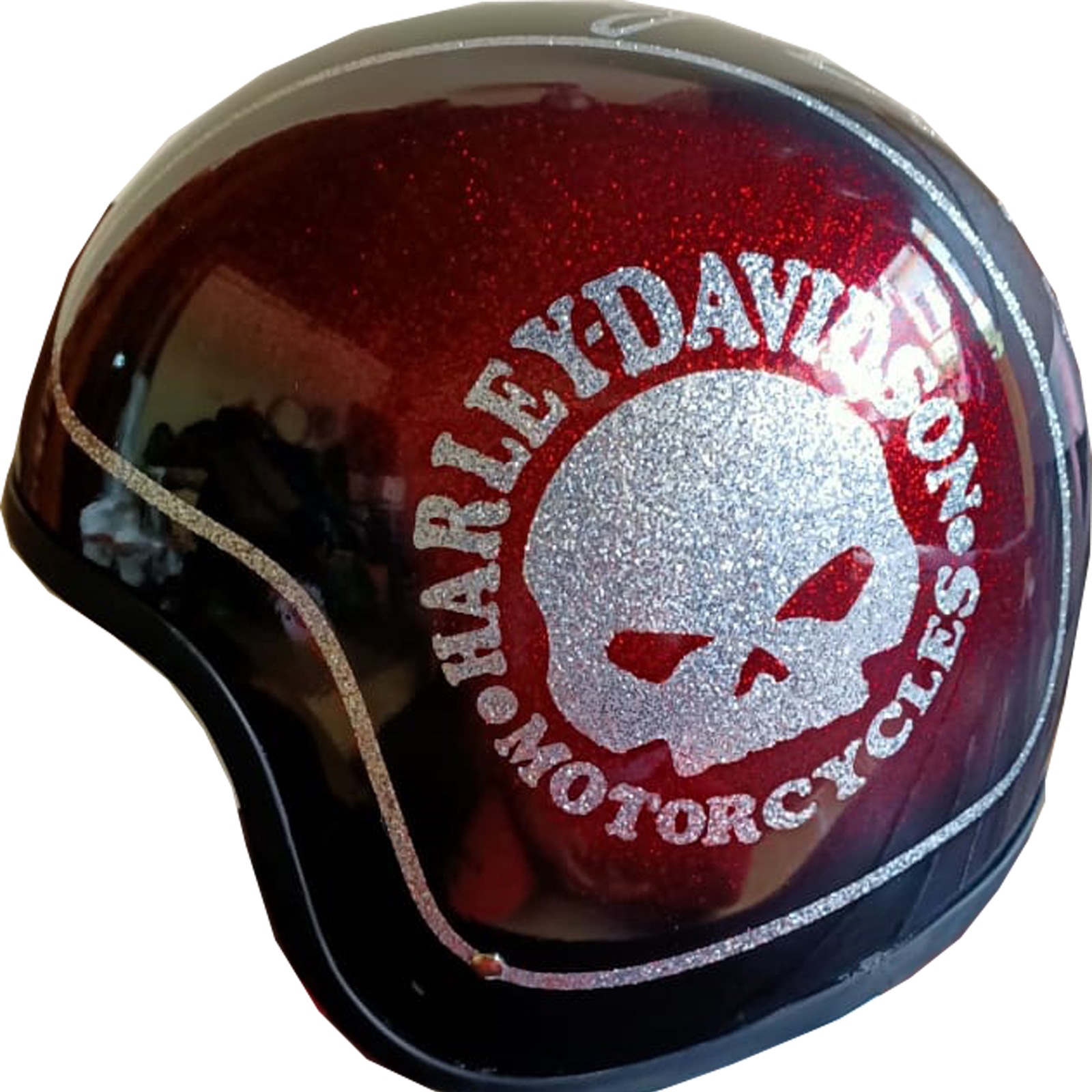 Glossy Metallic Maroon Harley Davidson Open Face Motorcycle Helmet with