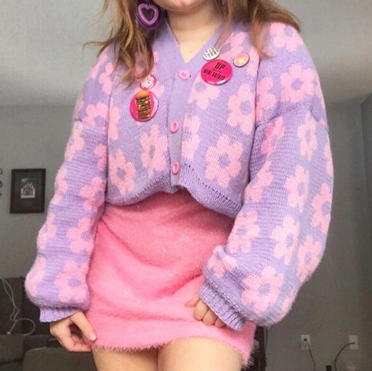 Pink Cropped Cardigan